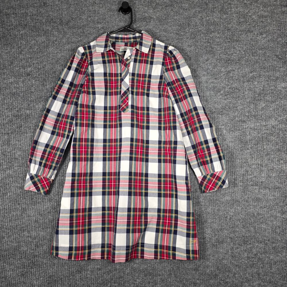 Vineyard Vines Plaid Popover Shirt Dress XS Preppy Collared Tunic Long Sleeve